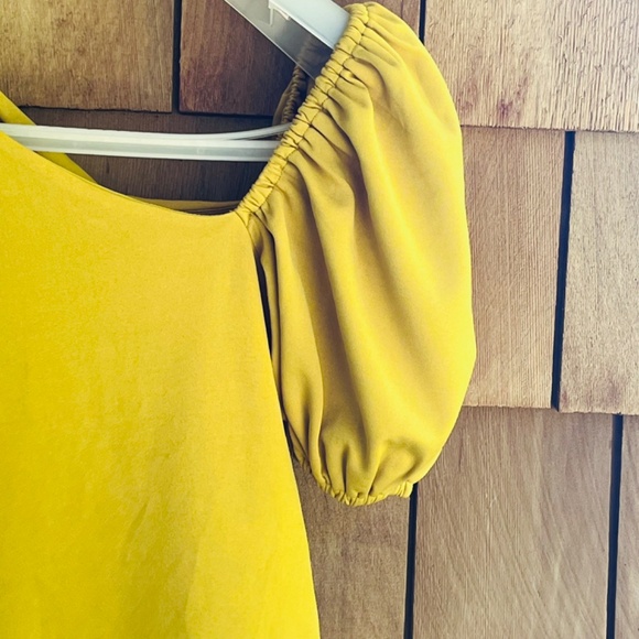 ASOS DESIGN Asymmetric Puff Sleeve Knot Tuck Midi Dress in Lime Size 2 - Picture 16 of 17